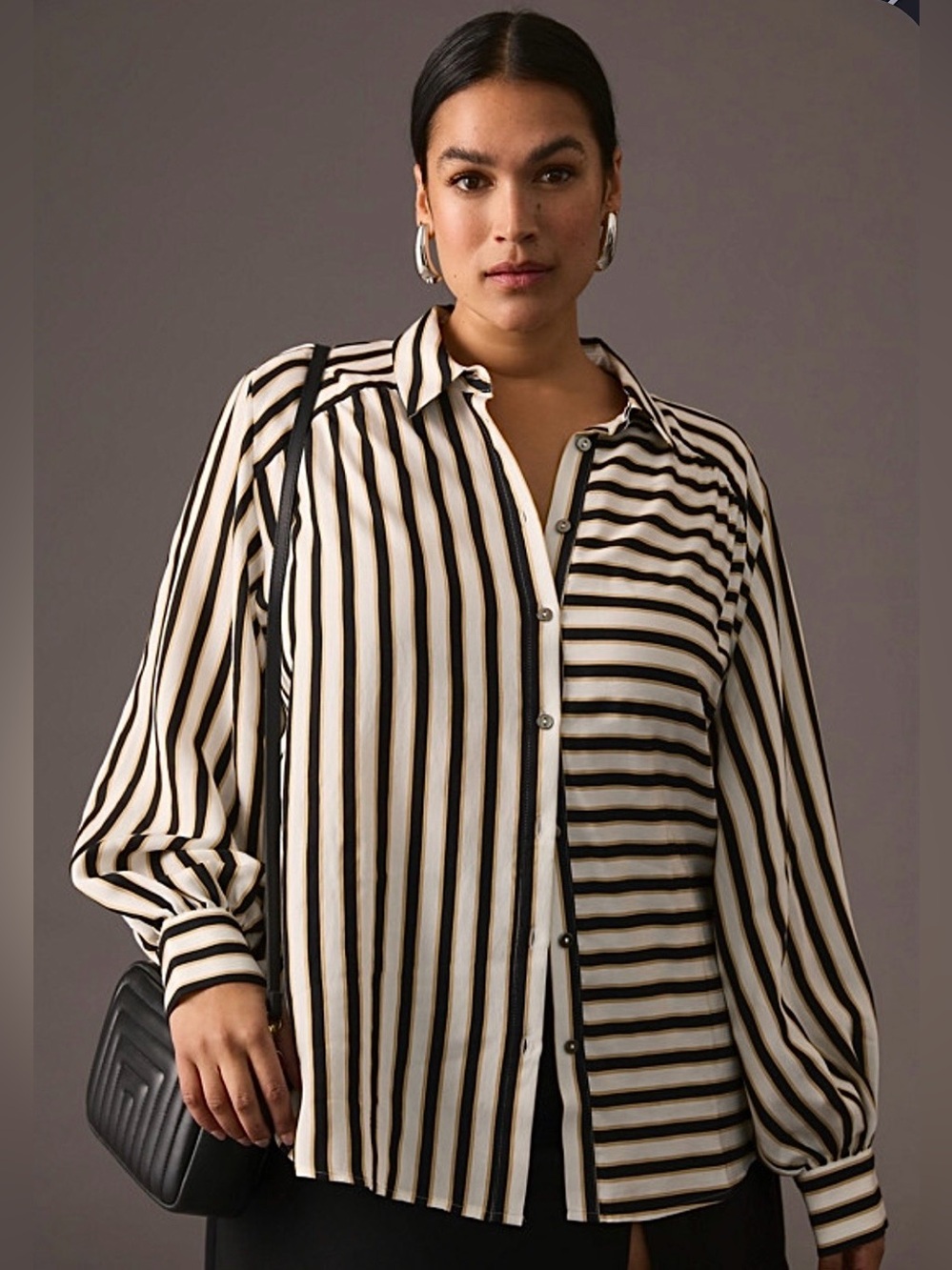 NEW NWOT WOMENS MEDIUM (bust 42”) ANTHROPOLOGIE MAEVE STRIPED BLOUSE SHIRT TOP